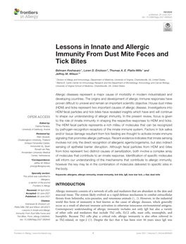 Lessons in Innate and Allergic Immunity from Dust Mite Feces and Tick Bites