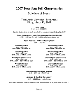 2007 Texas State Drill Championships Schedule of Events