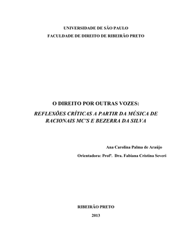 Reflexões Críticas a Partir Da Música De Racionais Mc's E Bezerra Da Silva