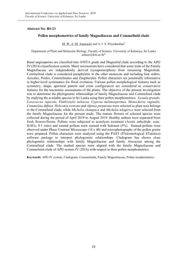 Pollen Morphometrics of Family Magnoliaceae and Commelinid Clade