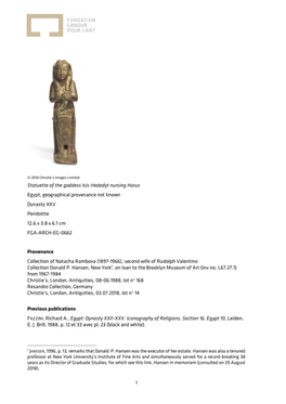 Statuette of the Goddess Isis-Hededyt Nursing Horus Egypt, Geographical Provenance Not Known Dynasty XXV Peridotite 12.6 X 3.8 X 6.1 Cm FGA-ARCH-EG-0662