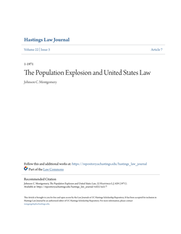 The Population Explosion and United States Law, 22 Hastings L.J