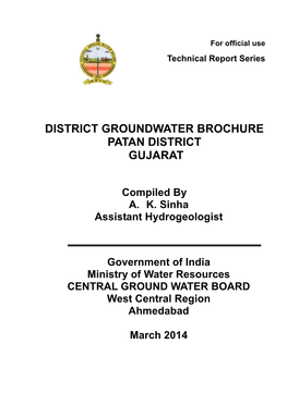 District Groundwater Brochure Patan District Gujarat