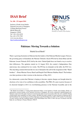 Pakistan: Moving Towards a Solution