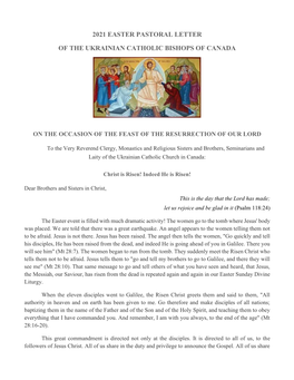 2021 Easter Pastoral Letter of the Ukrainian