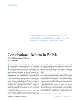 The 2005 Presidential Election and Constitutional Reform in Bolivia