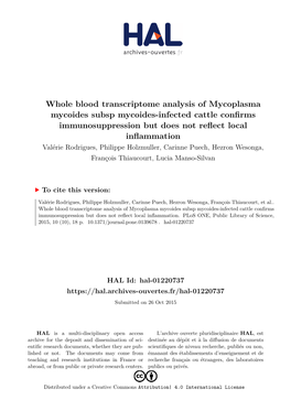 Whole Blood Transcriptome Analysis of Mycoplasma Mycoides Subsp