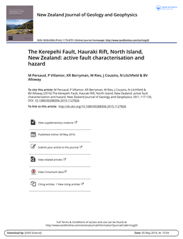 The Kerepehi Fault, Hauraki Rift, North Island, New Zealand: Active Fault Characterisation and Hazard