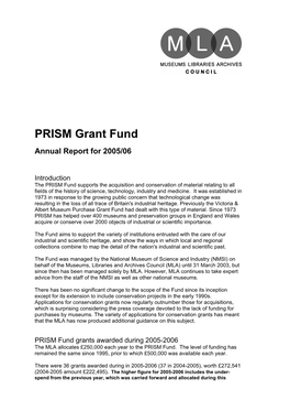 PRISM Grant Fund Annual Report for 2005/06