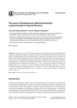 The Genus Cheilolejeunea (Marchantiophyta: Lejeuneaceae) in Tropical America