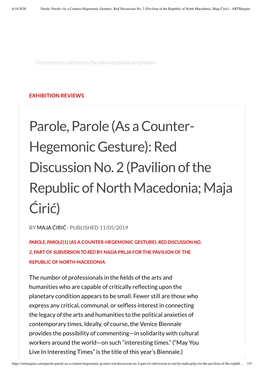 Parole, Parole (As a Counter- Hegemonic Gesture): Red Discussion No