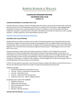 Seeking Clubhouse Manager for Exclusive Private Country Club