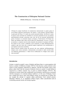 The Construction of Ethiopian National Cuisine