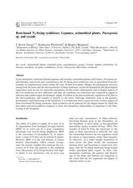 Legumes, Actinorhizal Plants, Parasponia Sp. and Cycads