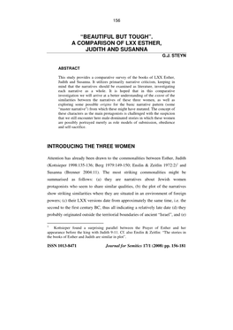 “Beautiful but Tough”. a Comparison of Lxx Esther, Judith and Susanna G.J