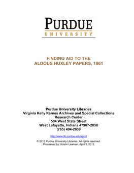 Finding Aid to the Aldous Huxley Papers, 1961