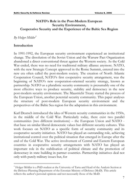 7 NATO's Role in the Post-Modern European Security Environment