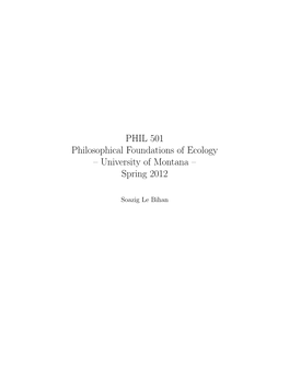 Philosophical Foundations of Ecology – University of Montana – Spring 2012