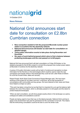 National Grid Announces Start Date for Consultation on £2.8Bn Cumbrian Connection