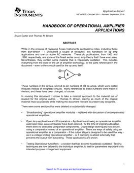 HANDBOOK of OPERATIONAL AMPLIFIER APPLICATIONS Bruce Carter and Thomas R