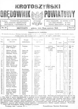 Nr. 24 KROTOSZYN — Sobota, Dnia 10-Go Czerwca 1922. Rok 74 1. 6. 8