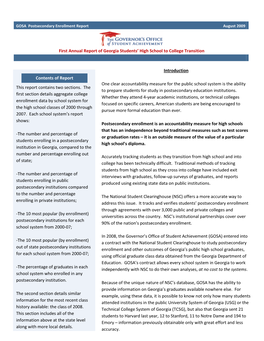 GOSA Postsecondary Enrollment Report August 2009