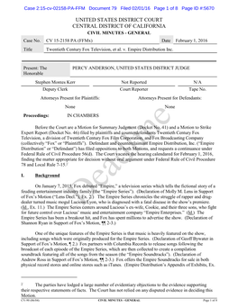 UNITED STATES DISTRICT COURT CENTRAL DISTRICT of CALIFORNIA CIVIL MINUTES - GENERAL Case No