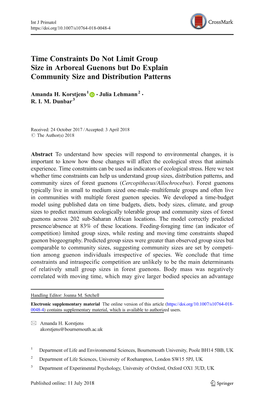 Time Constraints Do Not Limit Group Size in Arboreal Guenons but Do Explain Community Size and Distribution Patterns