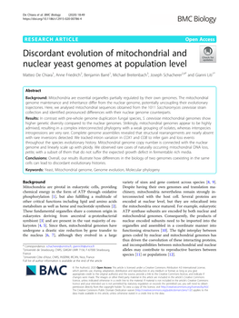 Discordant Evolution of Mitochondrial and Nuclear Yeast Genomes At