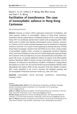 The Case of Monosyllabic Salience in Hong Kong Cantonese