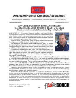 AMERICAN HOCKEY COACHES ASSOCIATION Executive Director: Joe Bertagna — 7 Concord Street — Gloucester, MA 01930 — (781) 245-4177