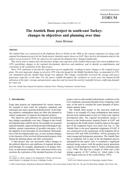 The Atatürk Dam Project in South-East Turkey: Changes in Objectives and Planning Over Time Anna Brismar
