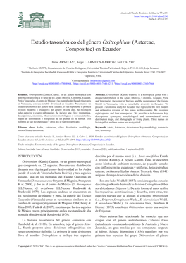 Taxonomic Study of the Genus Oritrophium (Astereae, Compositae) in Ecuador