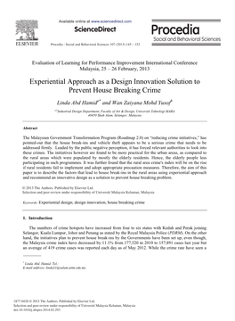 Experiential Approach As a Design Innovation Solution to Prevent House Breaking Crime