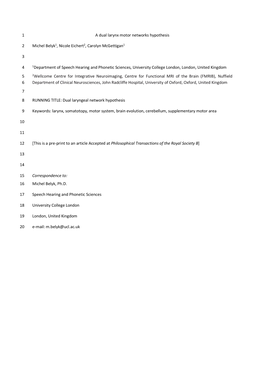 A Dual Larynx Motor Networks Hypothesis 1 Michel