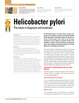 Helicobacter Pylori the Latest in Diagnosis and Treatment