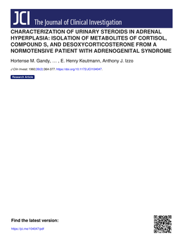 Characterization of Urinary Steroids in Adrenal