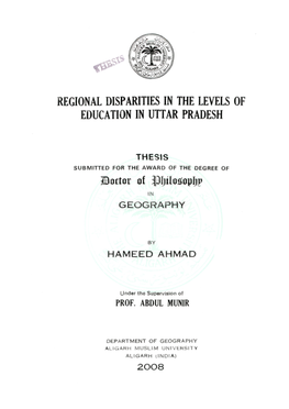 Regional Disparities in the Levels of Education in Uttar Pradesh