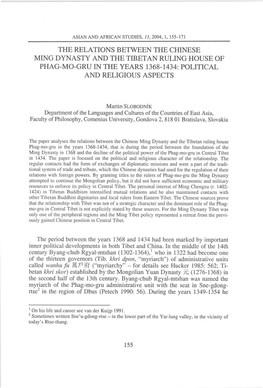 The Relations Between the Chinese Ming Dynasty and the Tibetan Ruling House of Phag-Mo-Gru in the Years 1368-1434: Political and Religious Aspects