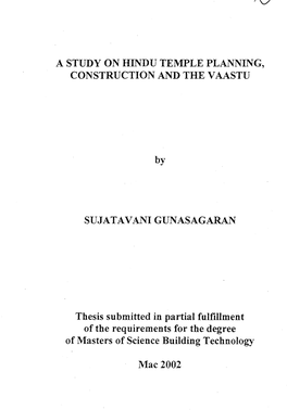 A Study on Hindu Temple Planning, Construction and the V Aastu