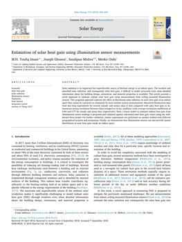 Estimation of Solar Heat Gain Using Illumination Sensor Measurements T ⁎ M.H