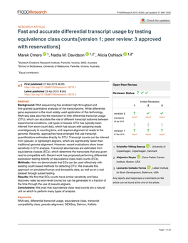 Fast and Accurate Differential Transcript Usage by Testing Equivalence Class Counts [Version 1; Peer Review: 3 Approved with Reservations] Marek Cmero 1, Nadia M