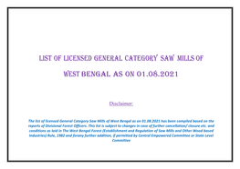 General Licensed Sawmills of West Bengal