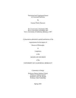 Theoretical and Typological Issues in Consonant Harmony by Gunnar Ólafur Hansson