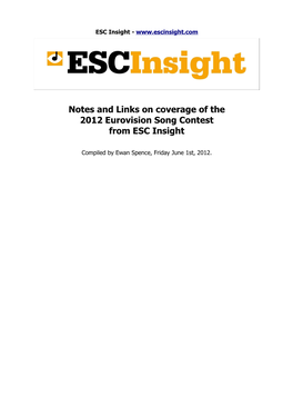 Notes and Links on Coverage of the 2012 Eurovision Song Contest from ESC Insight