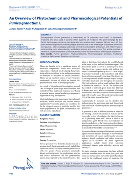 Phcogj.Com an Overview of Phytochemical and Pharmacological Potentials of Punica Granatum L