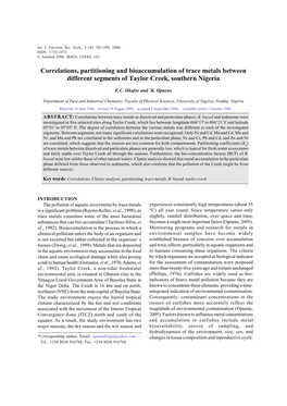 Correlations, Partitioning and Bioaccumulation of Trace Metals Between Different Segments of Taylor Creek, Southern Nigeria