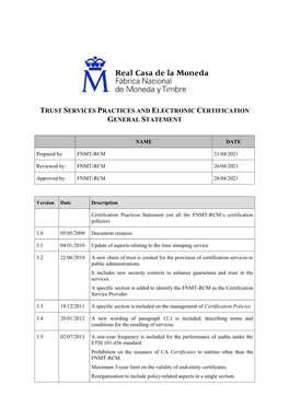 Trust Services Practices and Electronic Certification General Statement