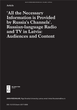 Russian-Language Radio and TV in Latvia: Audiences and Content