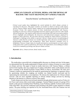 African Climate Activism, Media and the Denial of Racism: the Tacit Silencing of Vanessa Nakate